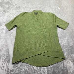 Eileen Fisher Wool Drape Half Sleeve Ribbed Cardigan‎ Cactus Green Sweater PL